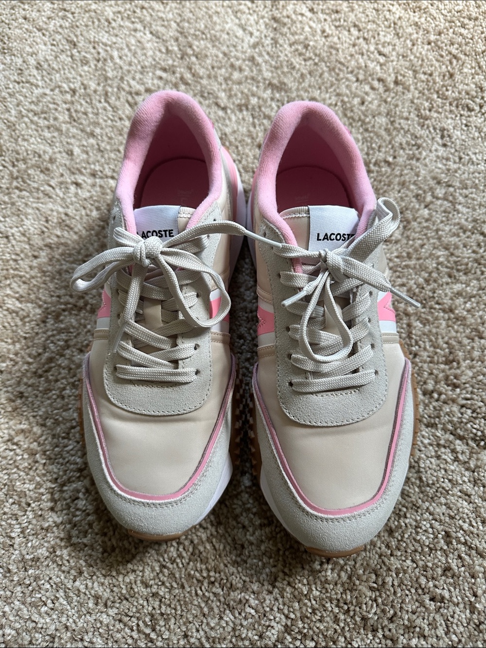Lacoste Women’s Beige Golf Shoes with Pink Accents